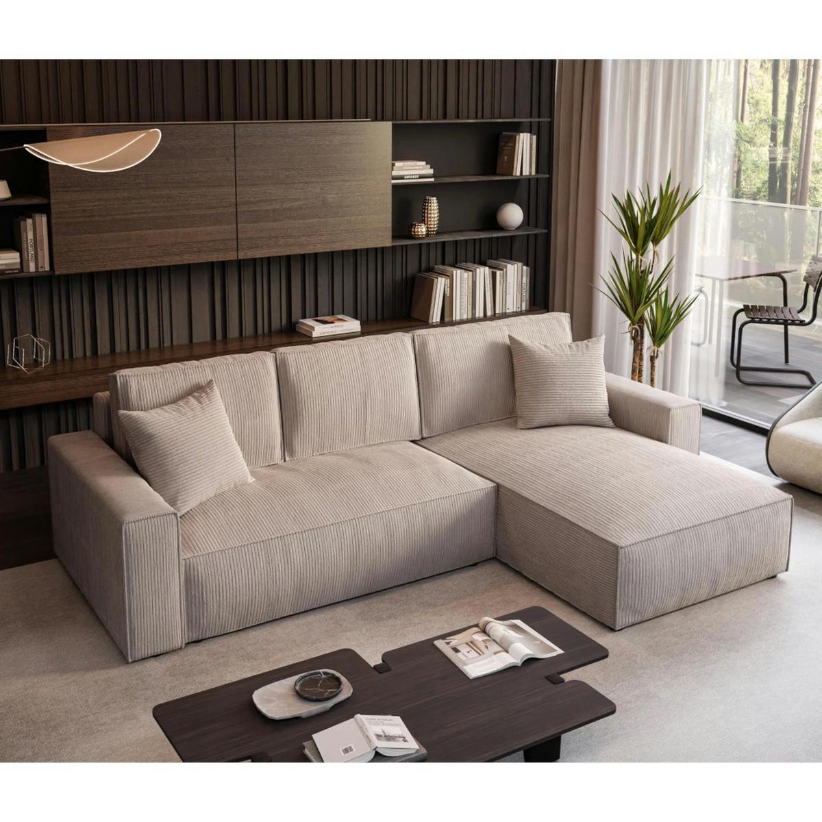 ECKSOFA Parys mit Schlaffunktion und universeller Ottomane, beige - Beige/Schwarz, Kunststoff/Textil (290/185cm) - Beautysofa