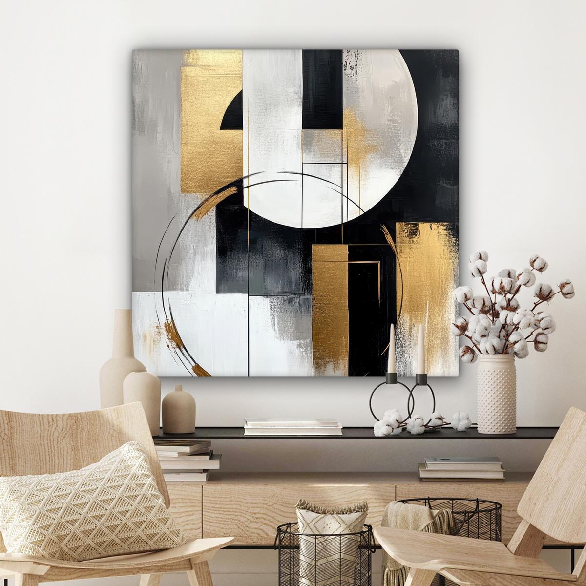 LEINWANDBILD Abstrakt - Gold - Silber - Formen - Ästhetik Deko Groß 90x90 cm - Multicolor, Textil (90/90cm) - MuchoWow
