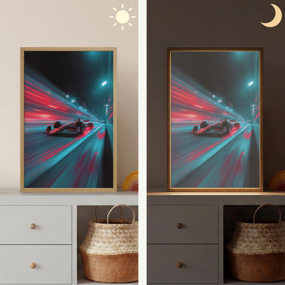 WANDLEUCHTE MIT AKKU Rennwagen - Rot - Geschwindigkeit 40x60 cm - Türkis, Holzwerkstoff (40/60/8cm) - OnlyWow