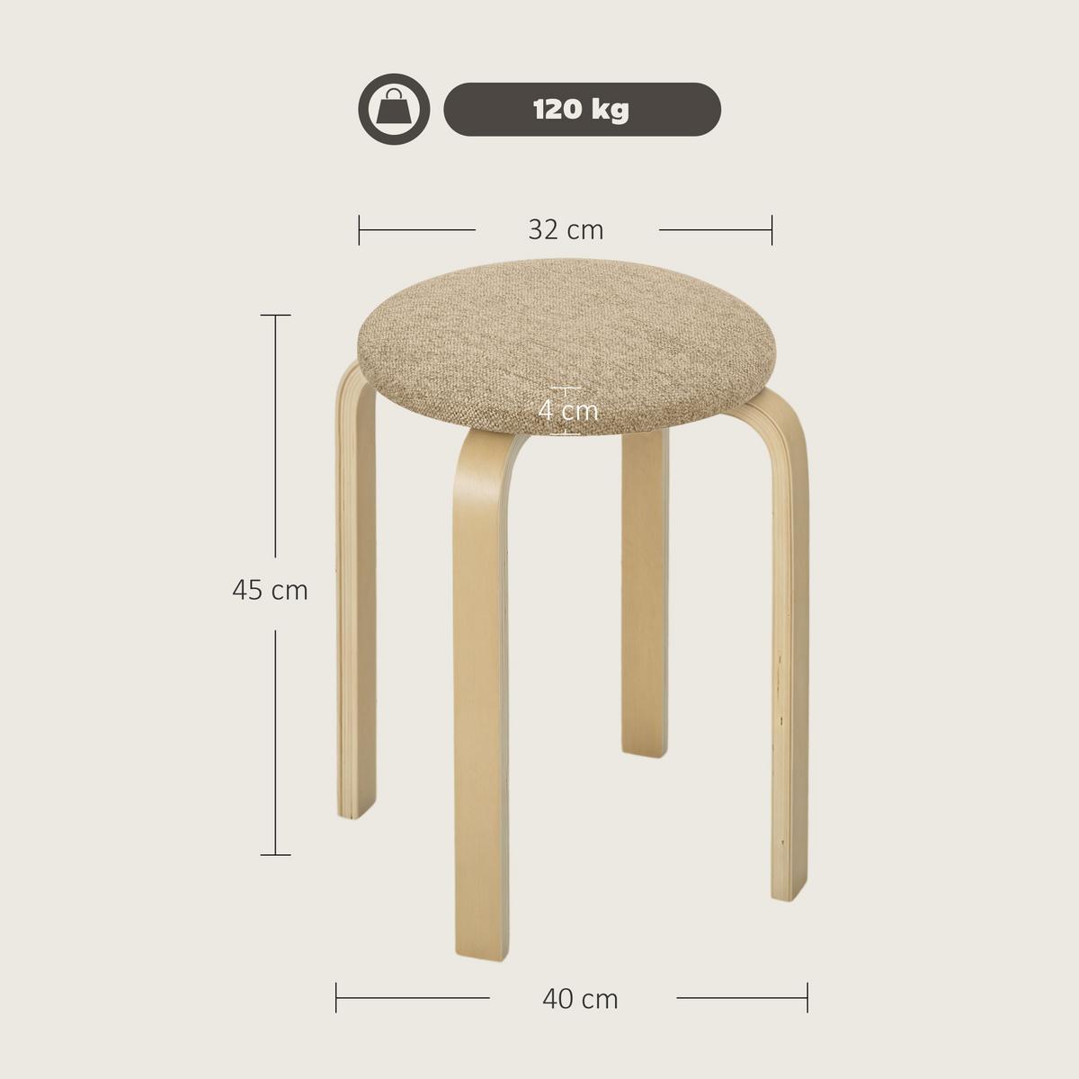 HOCKER 4er Set Holzwerkstoff Polyester Khaki - Braun/Naturfarben, Birkenholz/Holzwerkstoff (40/45/40cm) - HOMCOM