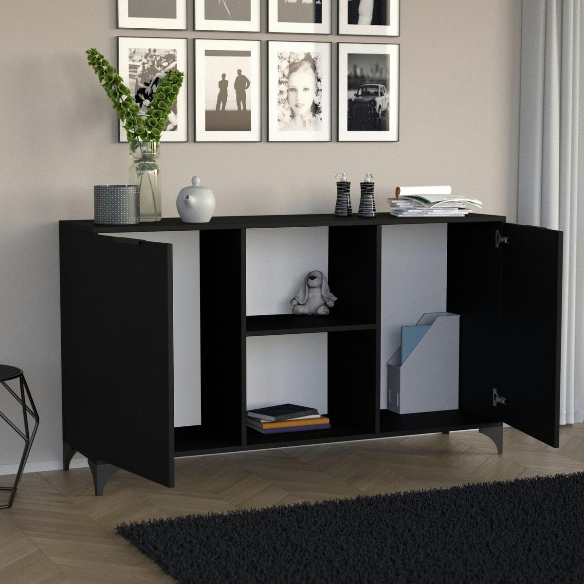 KOMMODE Home mit 2 Türen, mit Griffen, Schwarz - Schwarz, Holzwerkstoff (150/85/40cm) - Beautysofa
