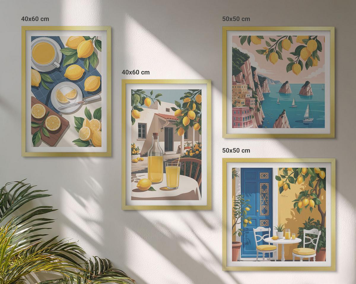 BILDER SET 4er Set - 50x50 cm & 40x60 cm Goldrahmen - Patio Sun Limonade - Goldfarben, Kunststoff (50/50cm) - TULUP