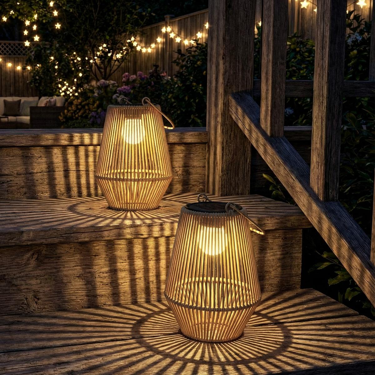 RATTAN-LAMPE 2ER-SET Braun - Braun, Kunststoff (16/16/21cm) - Outsunny