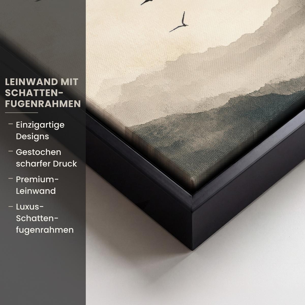 LEINWAND Bilder mit Rahmen - Landschaft - Japandi - Vogel - 20x30 - Beige, Textil (20/30cm) - MuchoWow