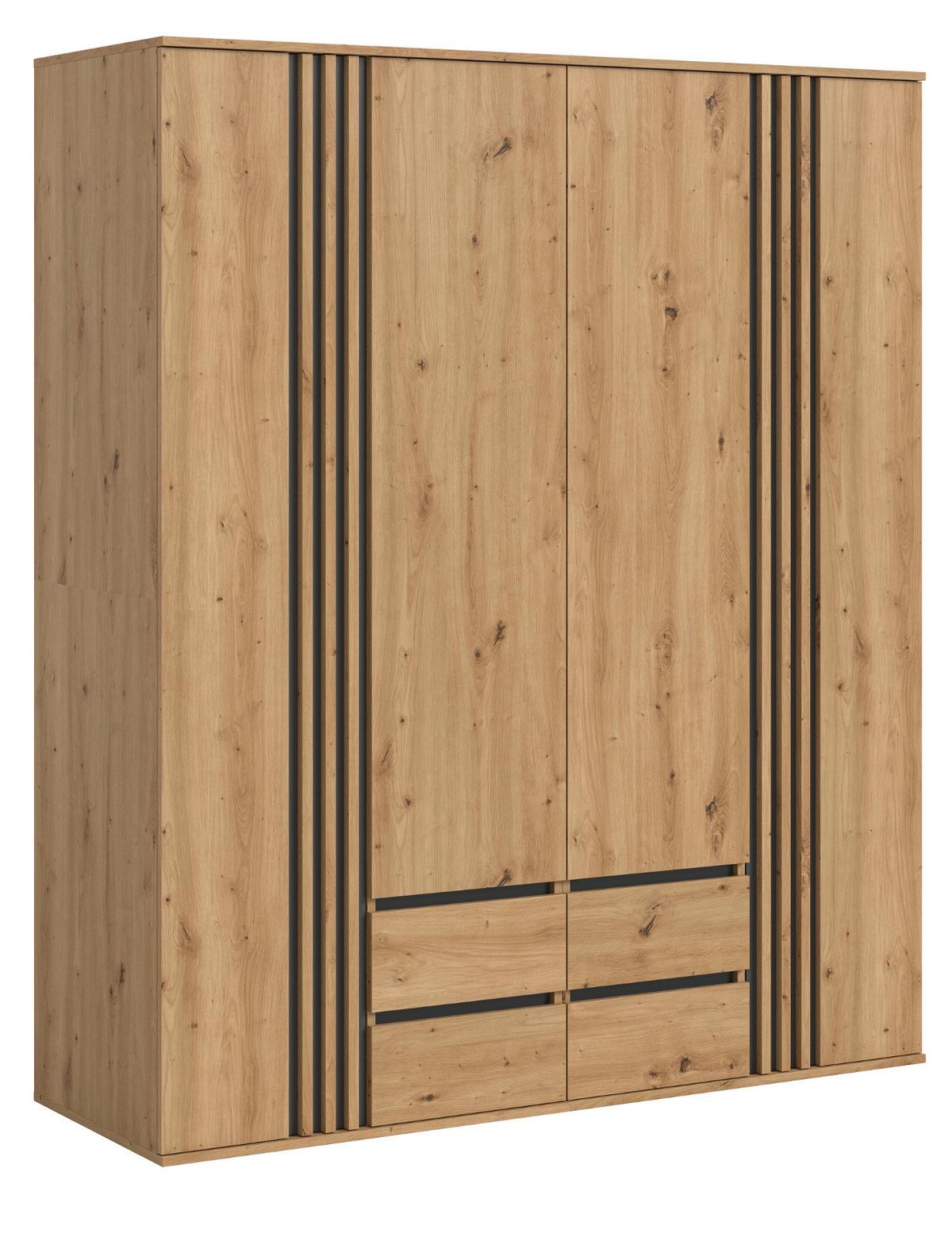 KLEIDERSCHRANK Eiche Artisan, grau 160 x 192 cm 4-türig, Drehtürenschrank mit Schubladen - Anthrazit/Eiche Artisan, Holzwerkstoff (160/192/56cm) - Inn.Furn