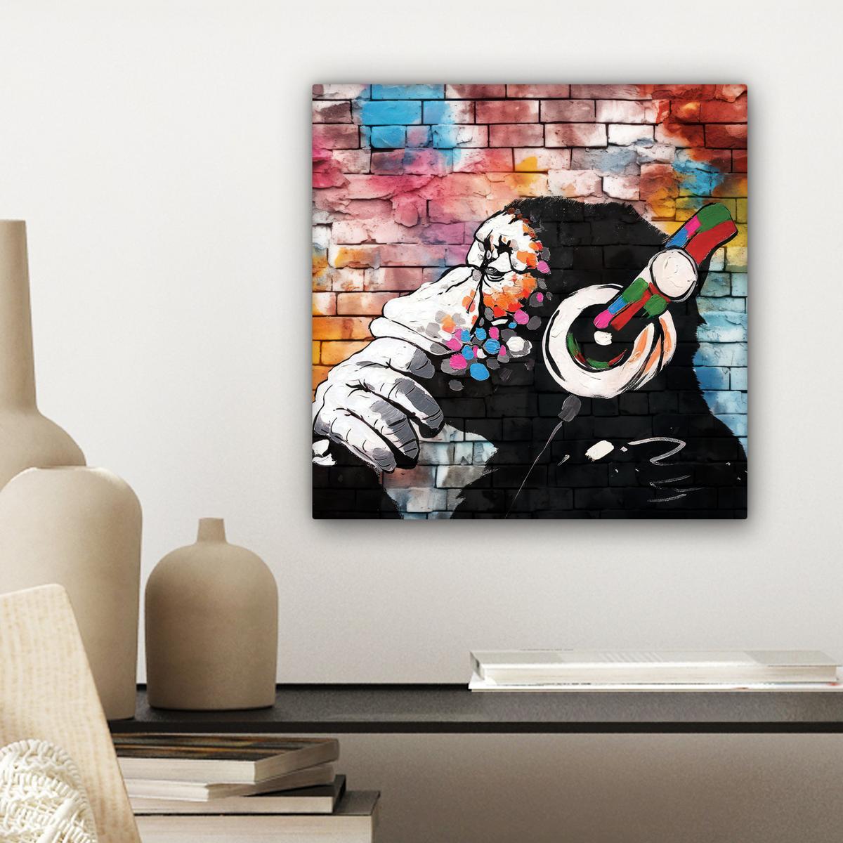LEINWANDBILD Affe - Graffiti - Musik Deko Wohnzimmer 20x20 cm - Multicolor, Textil (20/20cm) - MuchoWow