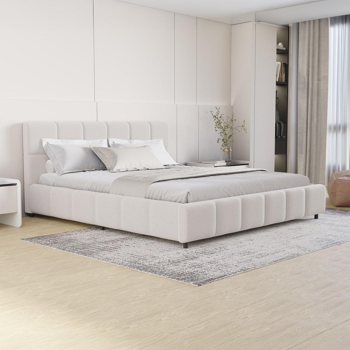 POLSTERBETT Florenz creme 180x200 cm mit Matratze - Creme, Holz (180/200cm) - Juskys