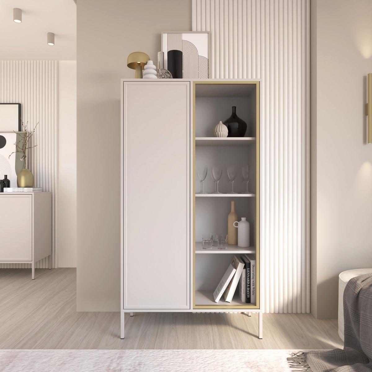 VITRINE Velveto Weiß 90 cm - Weiß, Holzwerkstoff/Metall (90/160.2/40cm) - Selsey