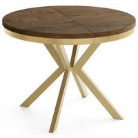 ESSTISCH Dina runder ausziehbarer, Lefkas Eiche 100-180/100/76 cm - Alteiche/Goldfarben, Holzwerkstoff/Metall (100/180/76cm) - WFL GROUP