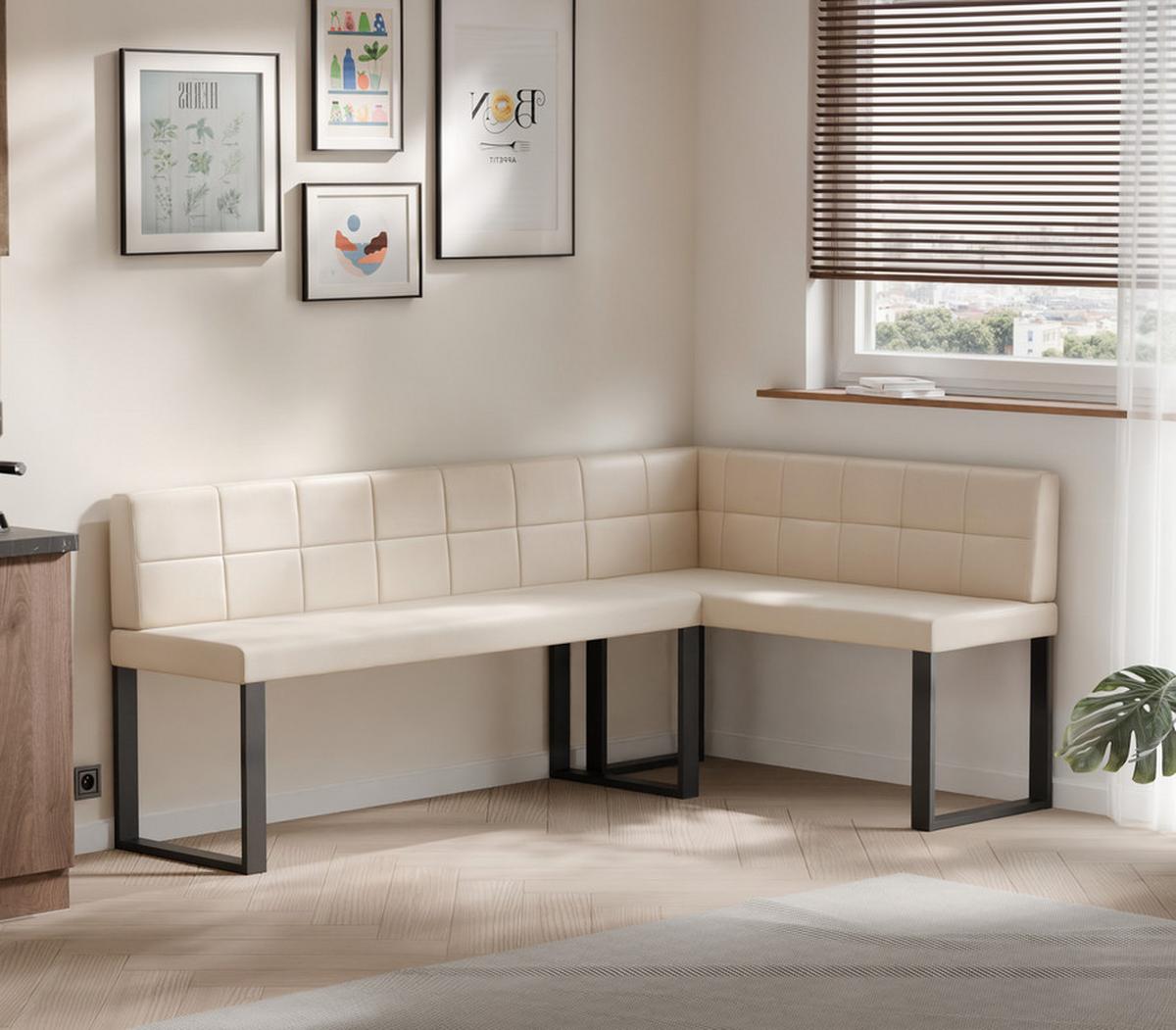 ECKBANK rechts SANA U Kunstleder gesteppt, 196/ 142 cm Beige - Beige, Kunststoff/Textil (142/196cm) - Idohome