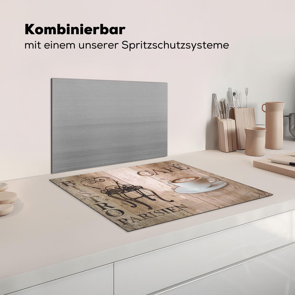 HERDABDECKPLATTE Bistro Parisien - Café - Kaffee - Jahrgang Herdabdeckung Induktionsfeld 65x52 cm - Cappuccino, Kunststoff (65/52/0.2cm) - MuchoWow