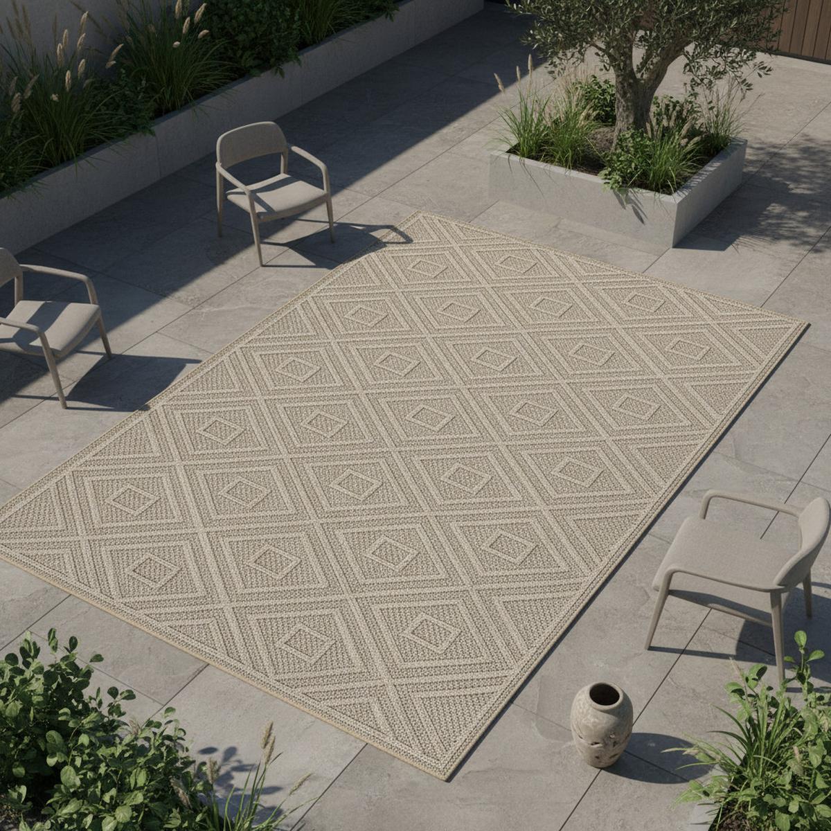 TEPPICH Outdoor IMST in Beige, mit Rautenmuster, aus Polypropylen, 80 x 150 cm - Beige, Textil (150/80cm) - KADIMA DESIGN
