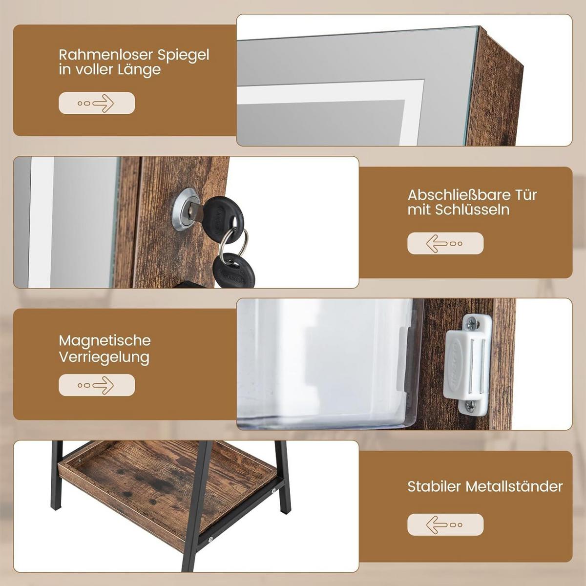 SCHMUCKSCHRANK 160cm Braun - Braun, Holz (41/160/35cm) - COSTWAY