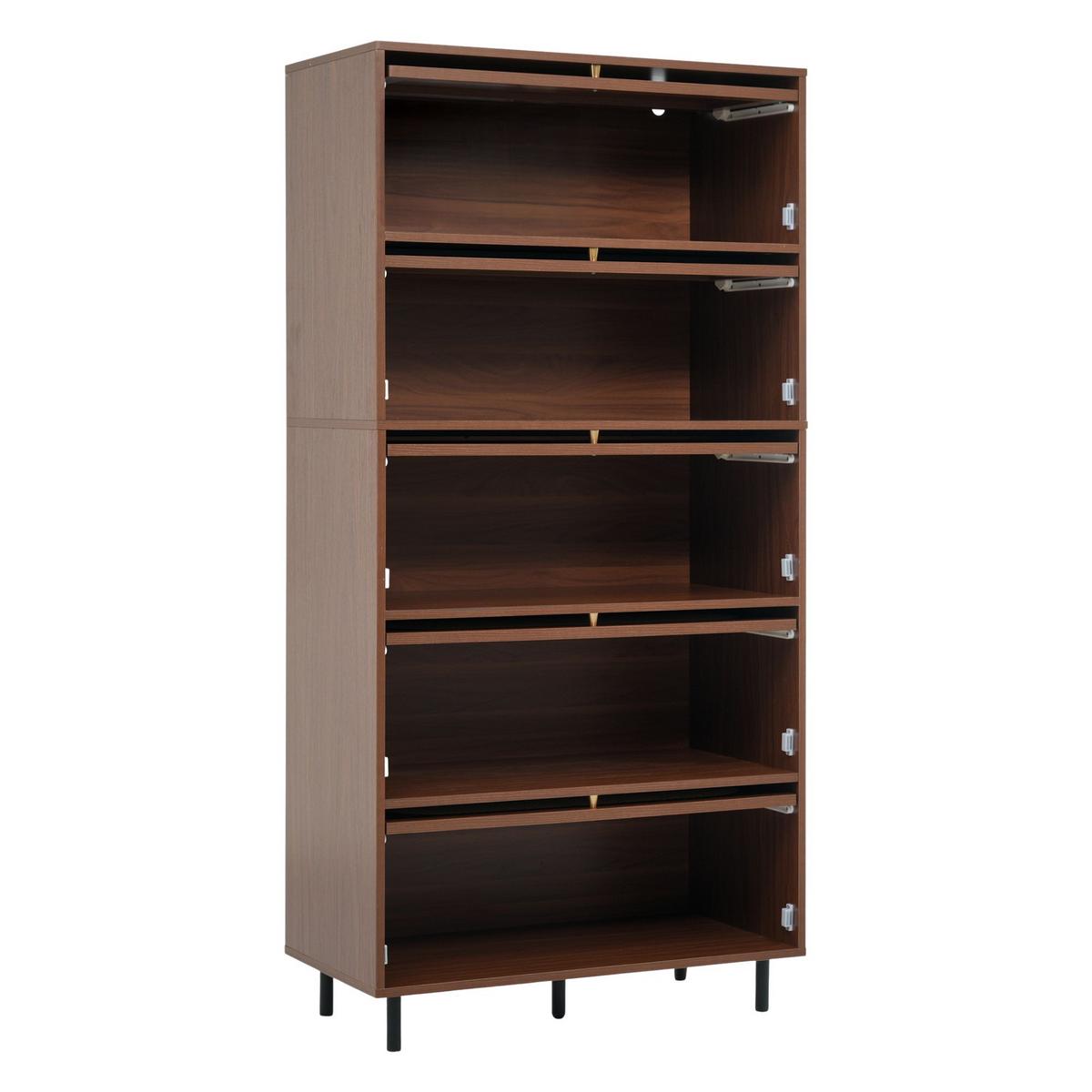 BUFFETSCHRANK Nussbaum & Rattan, 5 Klappen, Metallbeine - Walnussfarben, Holz (80/163/40cm) - Urban Meuble