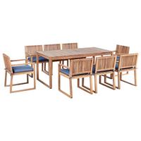GARTENMÖBEL-SET 8-Sitzer Blau zertifiziertes Akazienholz Sassari Premium - Hellbraun, Holz - Beliani