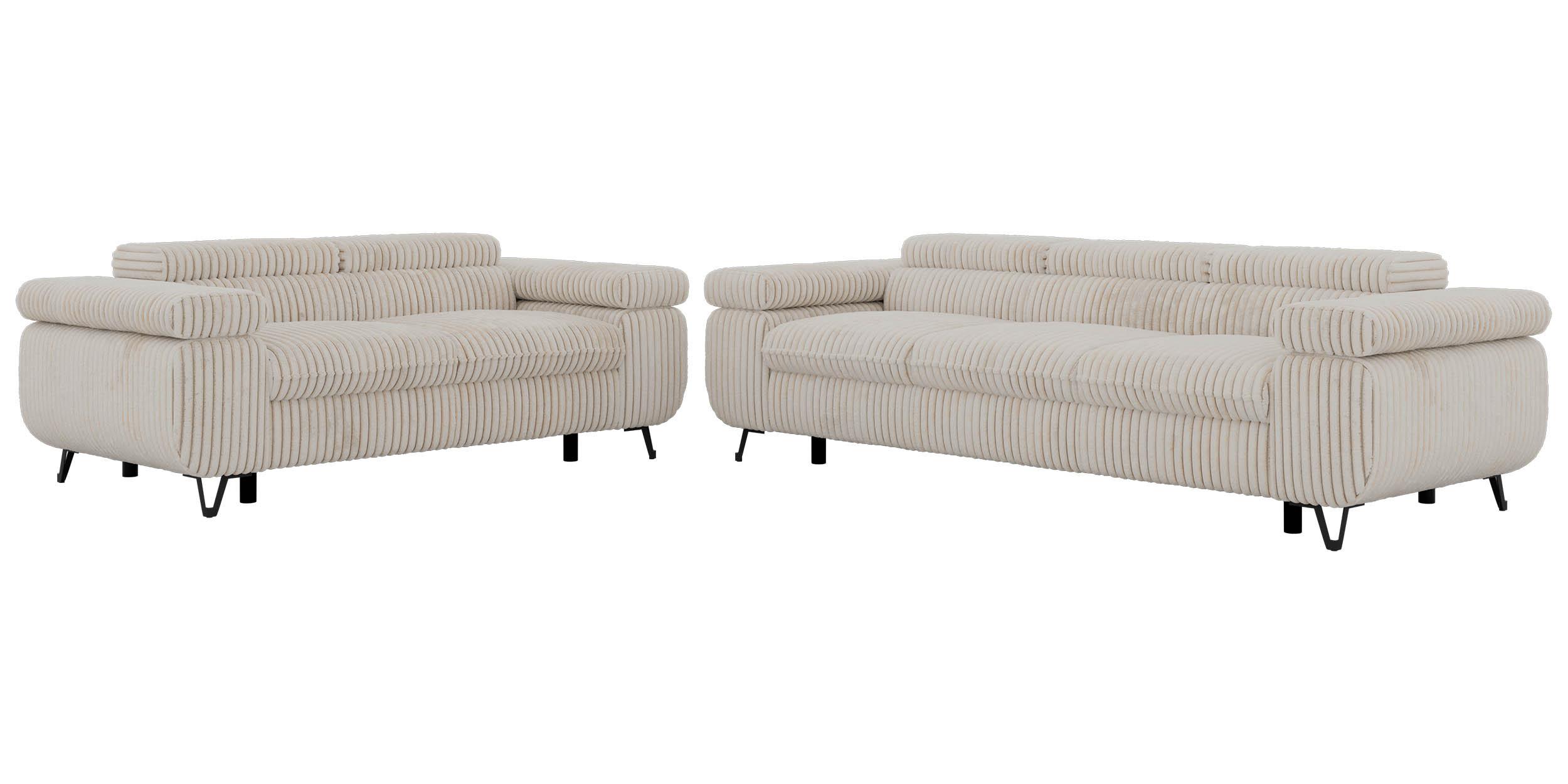 SITZGARNITUR PETER 2+3 - Beige Cord - Beige/Creme, Textil/Metall (262/76/99cm) - MKS