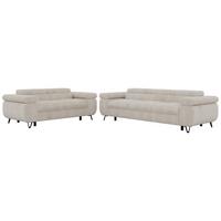 SITZGARNITUR PETER 2+3 - Beige Cord - Beige/Creme, Textil/Metall (262/76/99cm) - MKS