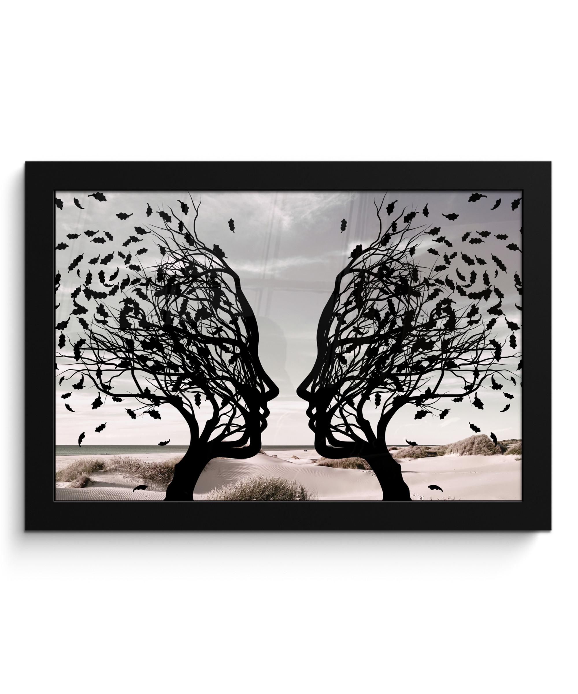 POSTER MIT RAHMEN Strand - Meer - Menschen - Baum - Moderne Kunst 30x20 cm - Hellgrau, Papier (30/20cm) - MuchoWow