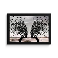 POSTER MIT RAHMENGERAHMTES BILD Strand - Meer - Menschen - Baum - Moderne Kunst 30x20 cm - Hellgrau, Papier (30/20cm) - MuchoWow
