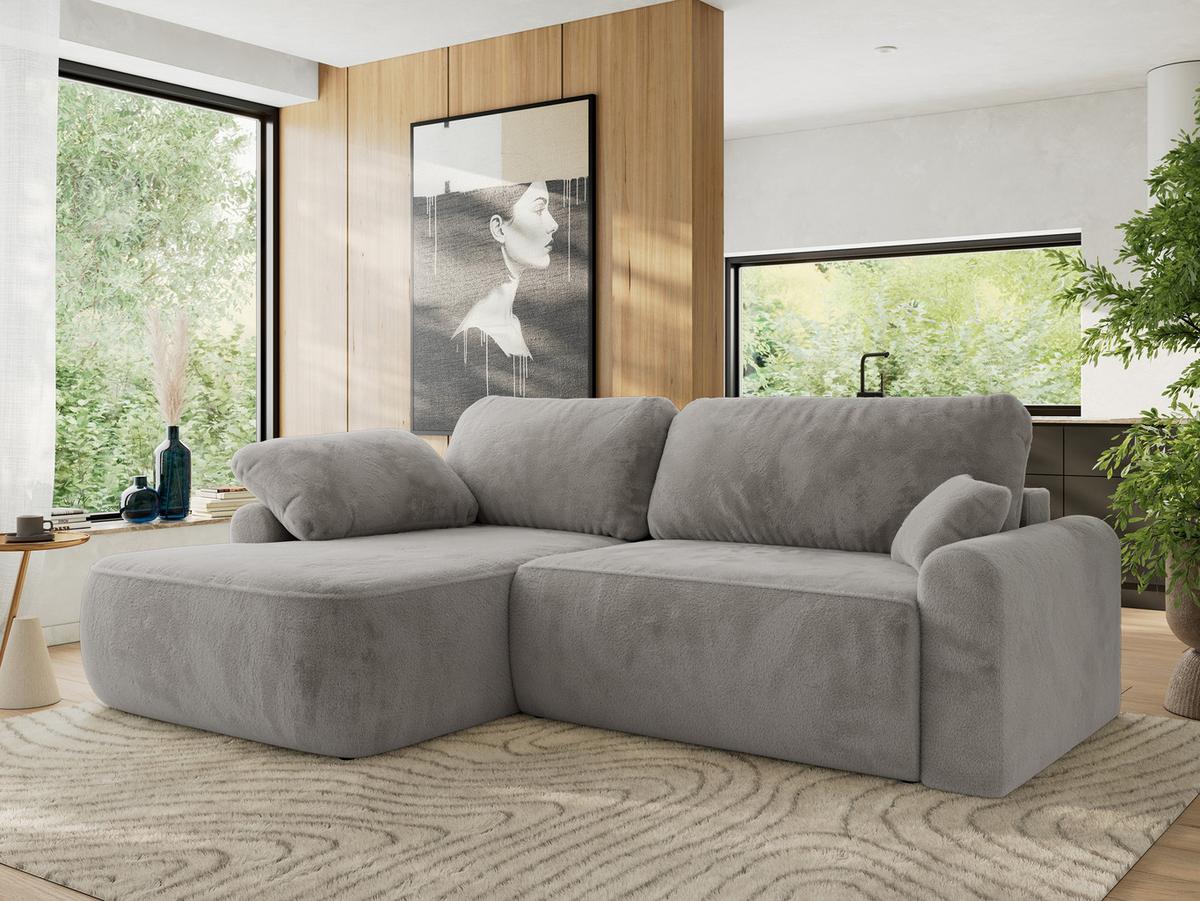 ECKSCHLAFSOFA CUBO L Hellgrau Plüsch - links - Hellgrau/Schwarz, Kunststoff/Textil (273/187cm) - MKS