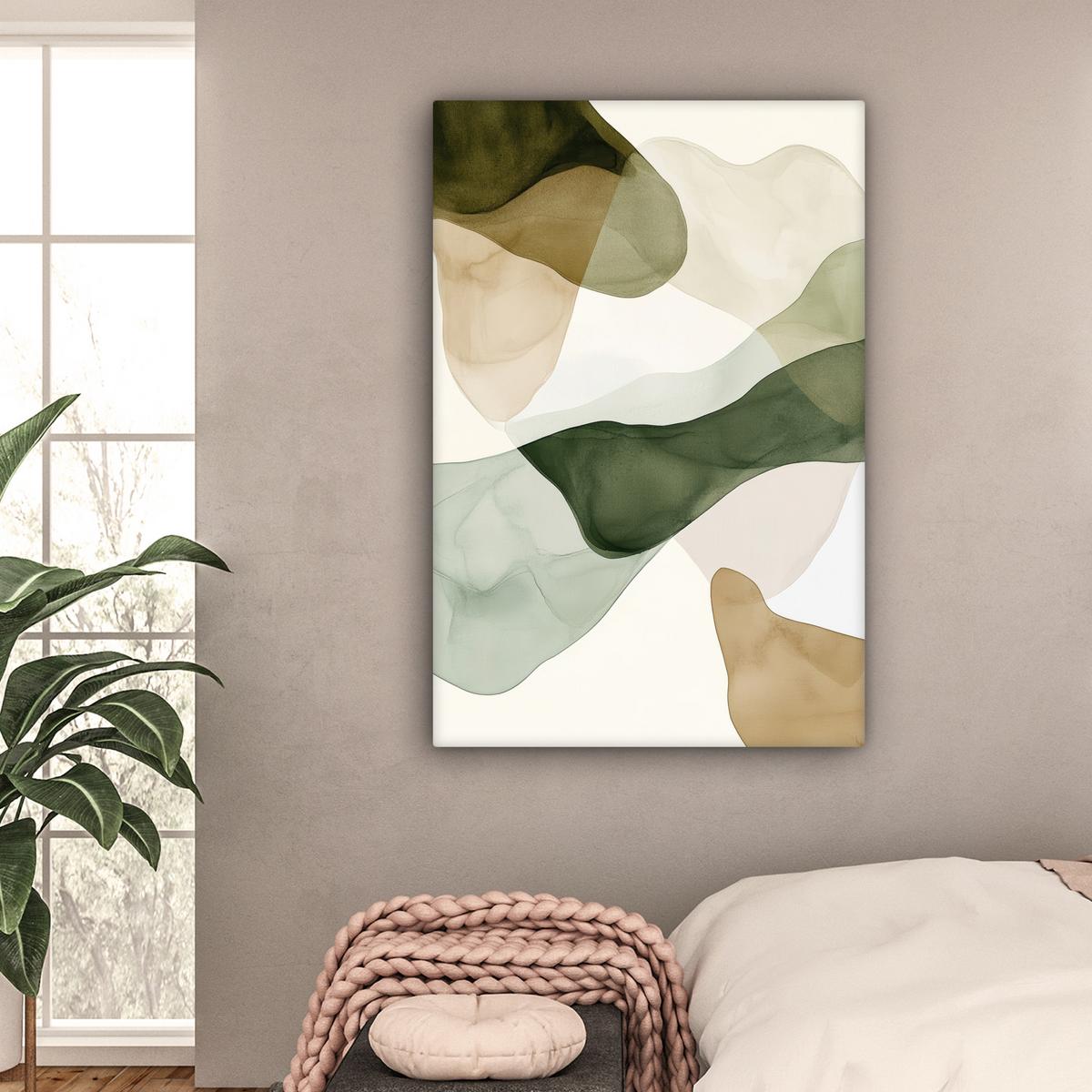 LEINWANDBILD Japandi - Abstrakt - Grün Deko XXL 80x120 cm - Salbeigrün, Textil (80/120cm) - MuchoWow