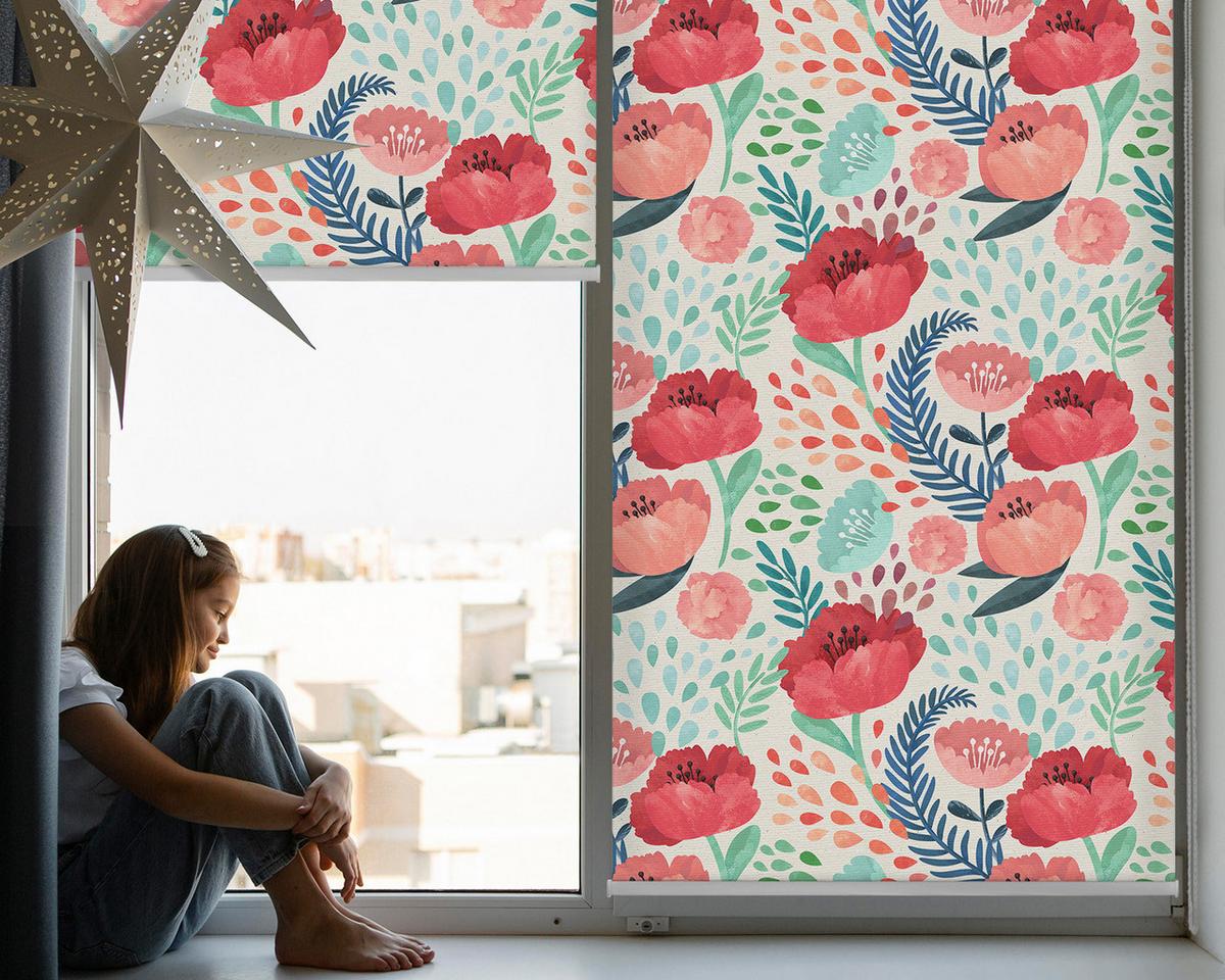 INNENROLLO - Fensterrollo - Rollo - 120x140 cm - Mohn - Rot, Kunststoff (120/140/0.5cm) - TULUP