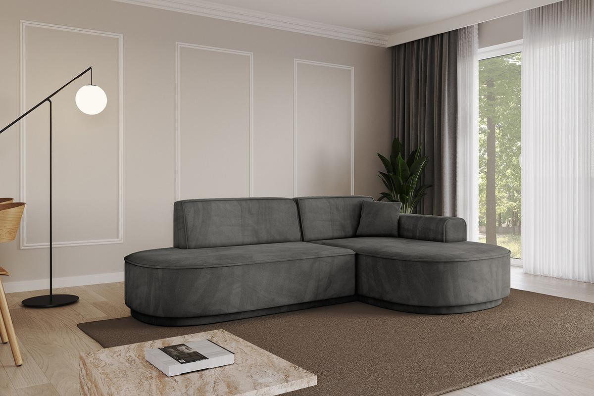 ECKSOFA Ottomane Rechts MARI-L1-v3 - 243x171x83 cm Dunkelgrau Velours - Dunkelgrau/Schwarz, Holzwerkstoff/Kunststoff (171/243cm) - ALTDECOR