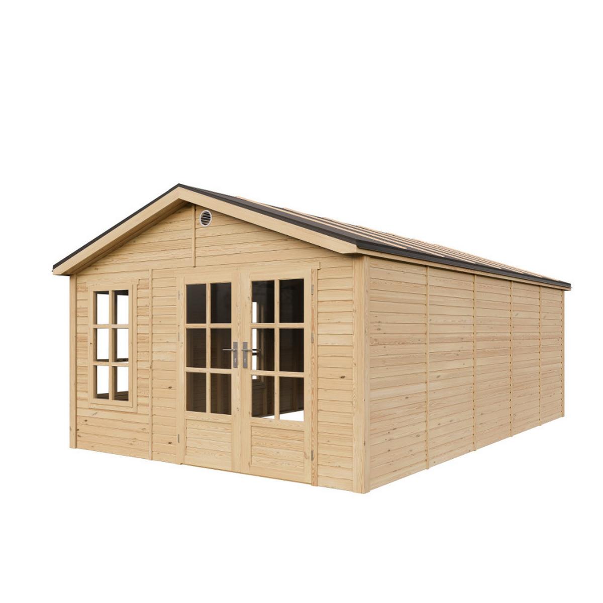 GARTENHAUS HOLZ M737A 370 x 600 cm - Naturfarben, Holz (382/267/630cm) - Timbela