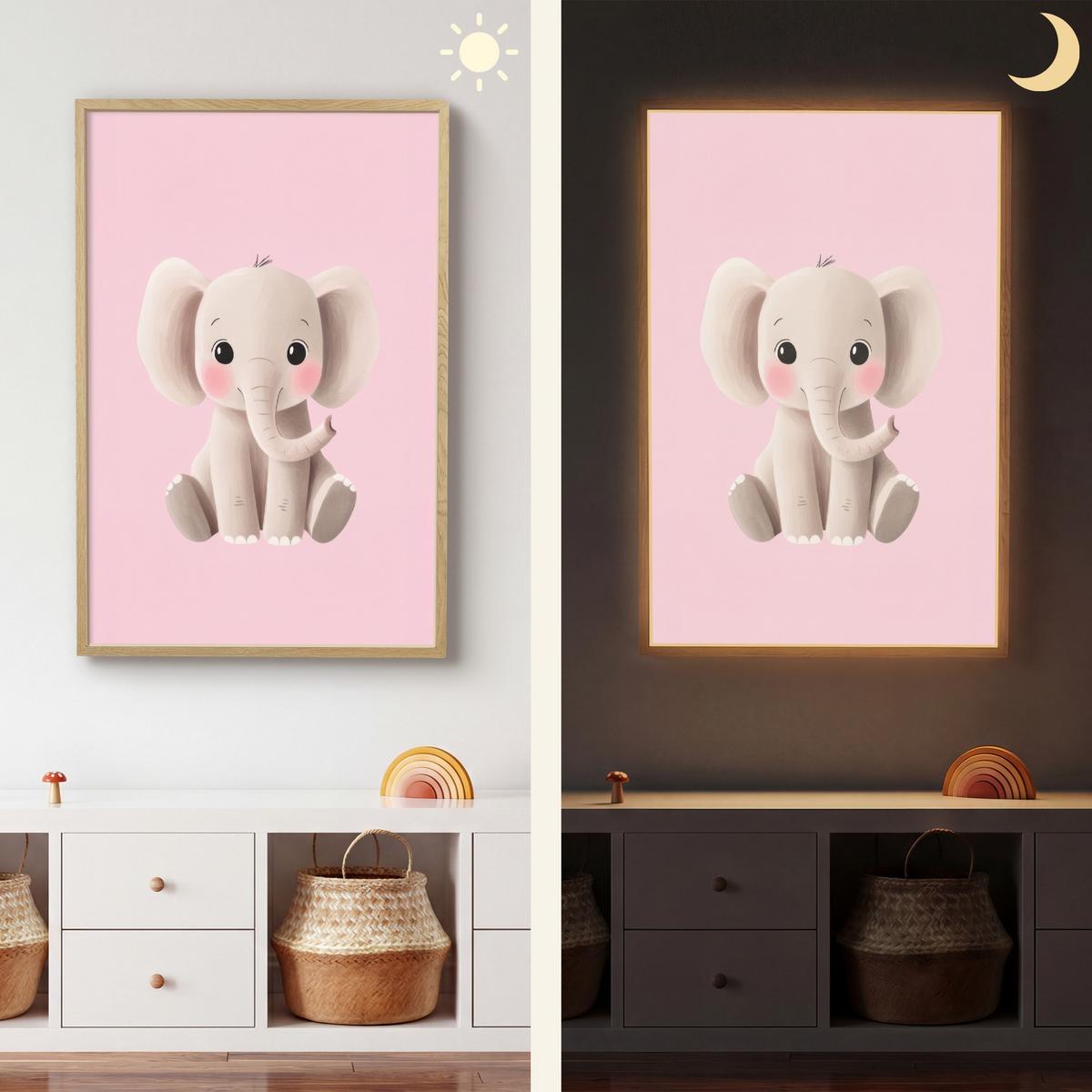 WANDLEUCHTE MIT AKKU Elefant - Baby - Rosa - Cartoon 70x100 cm - Hellrosa, Holzwerkstoff (70/100/8cm) - OnlyWow