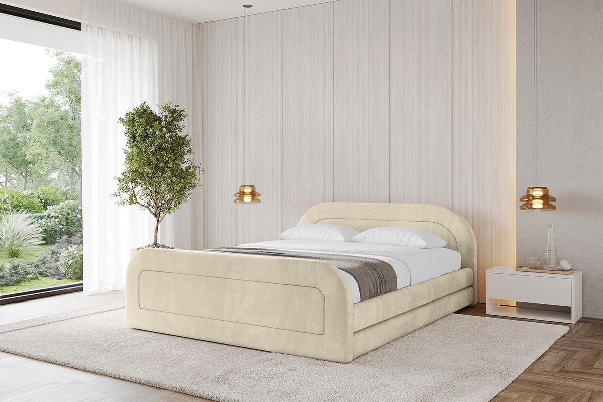POLSTERBETT mit Bettkasten, Fußteil und Lattenrost, Boxbett ohne Matratze - LERIS-v1-Z 180x200 Beige - Ecru, Holzwerkstoff/Textil (180/200cm) - ALTDECOR