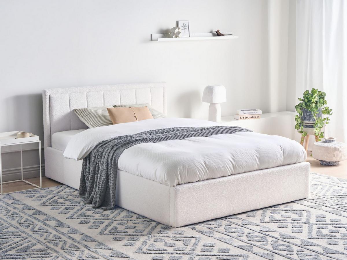 BETT mit Stauraum 140/200 cm Bouclé Weiß Montlaur - Weiß, Textil (140/200cm) - Beliani