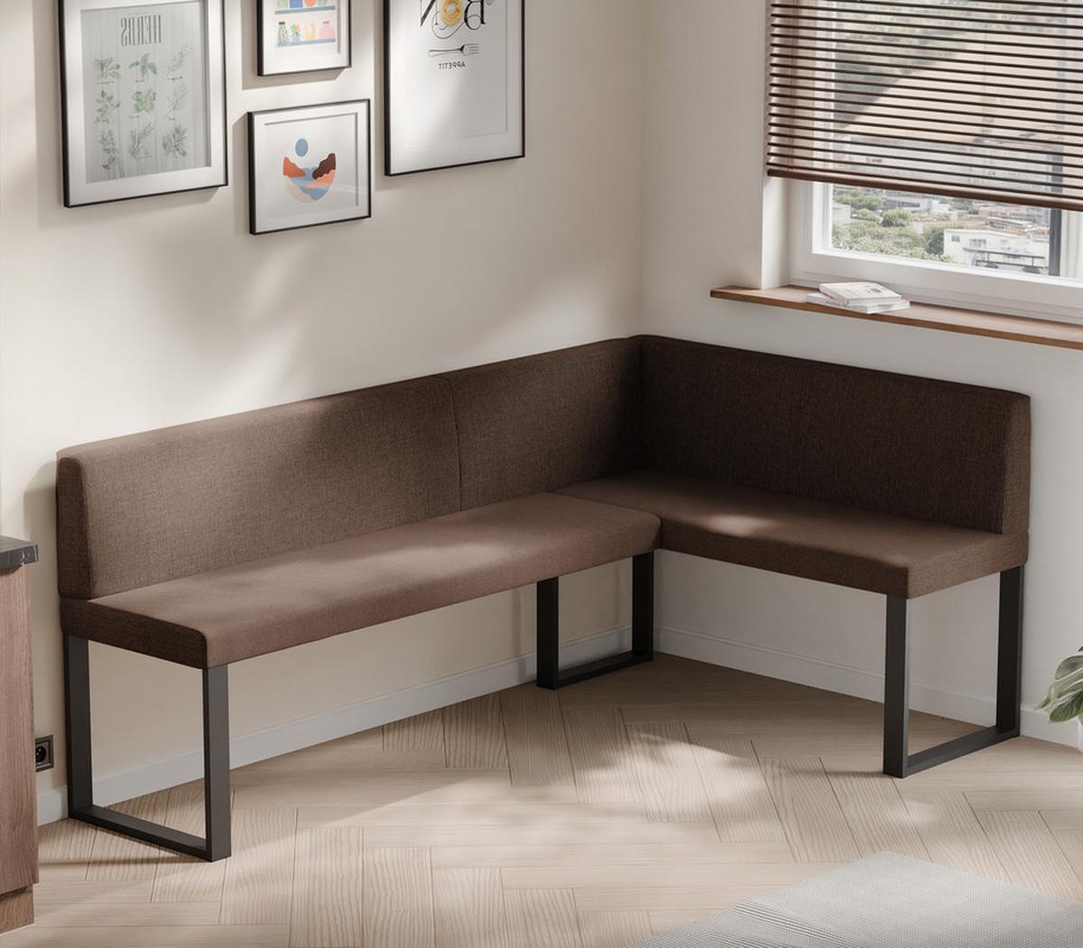 ECKBANK rechts SANA U Webstoff glatt, 168/168 cm Braun - Braun, Textil/Metall (128/168cm) - Idohome