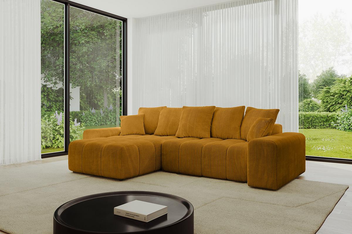 ECKSOFA Ottomane links ENIL-L 297x189x68 Senfgelb Cord - Currygelb, Holzwerkstoff/Kunststoff (297/189cm) - ALTDECOR