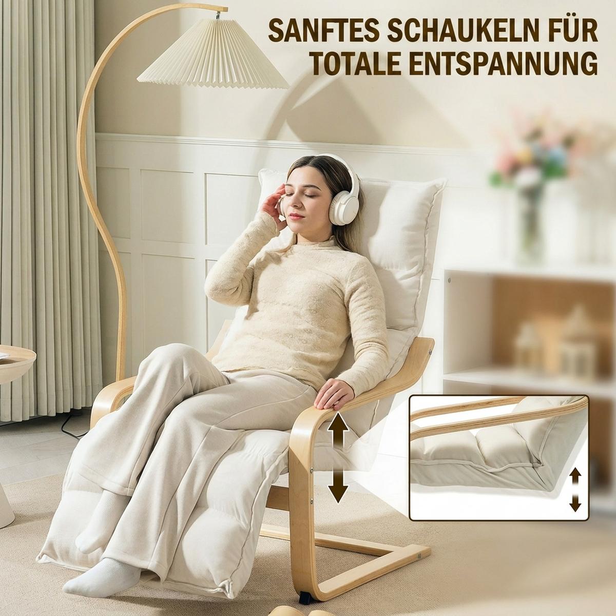 LOUNGE-SESSEL Polyester Birkenlaminat Cremeweiß - Creme/Naturfarben, Holz/Birkenholz (67/105/114cm) - HOMCOM