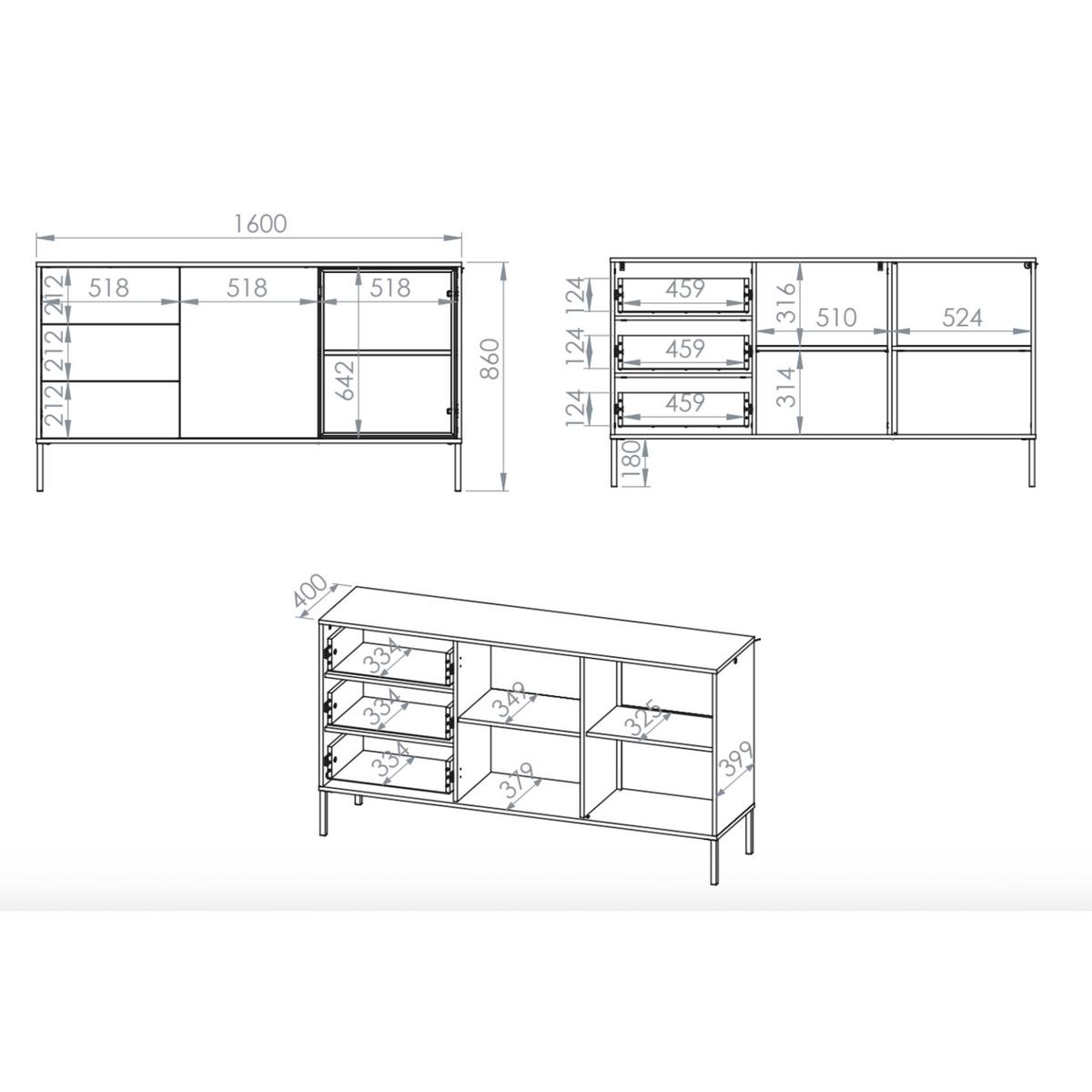 SIDEBOARD Barnee Kaschmir 160 cm - Taupe/Schwarz, Holzwerkstoff/Metall (160/86/40cm) - Selsey
