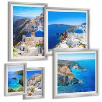 BILDER SET 5er Set - 50x50 cm & 20x30 cm & 40x60 cm Silberner Rahmen - Architekturlandschaft Oia Santorin Griechenland - Silberfarben, Kunststoff (40/60cm) - TULUP