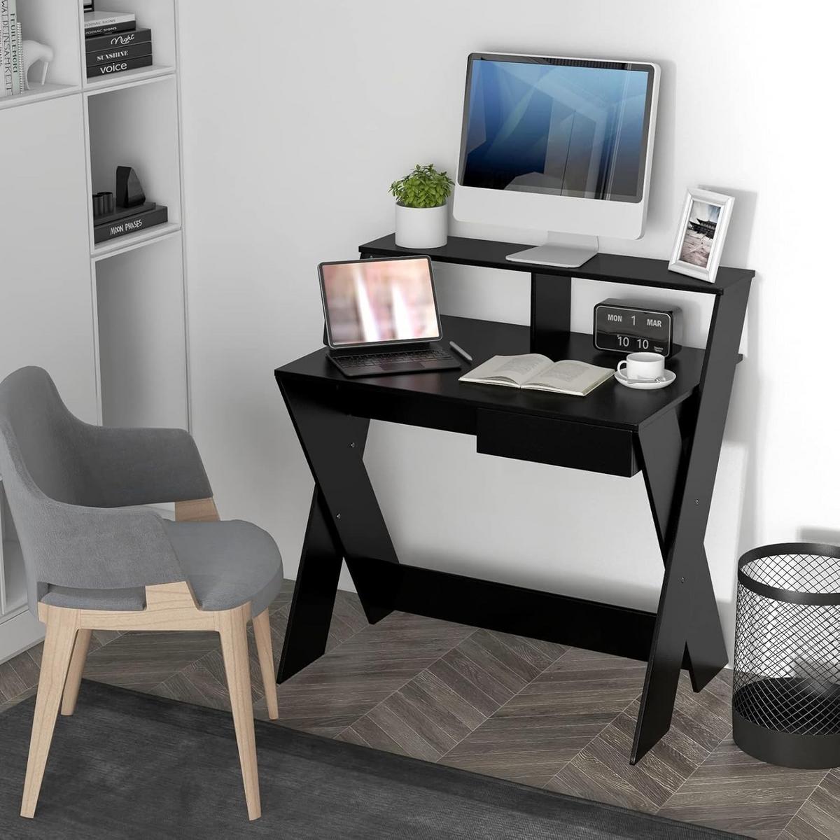 ARBEITSTISCH 94cm Schwarz - Schwarz, Holz (61/90/94cm) - COSTWAY