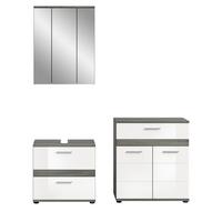 BADMÖBEL-SET 3-teilig weiß Hochglanz, grau 146 cm, Kombination mit viel Stauraum - Weiß Hochglanz/Grau, Holzwerkstoff (146/191/34cm) - Inn.Furn