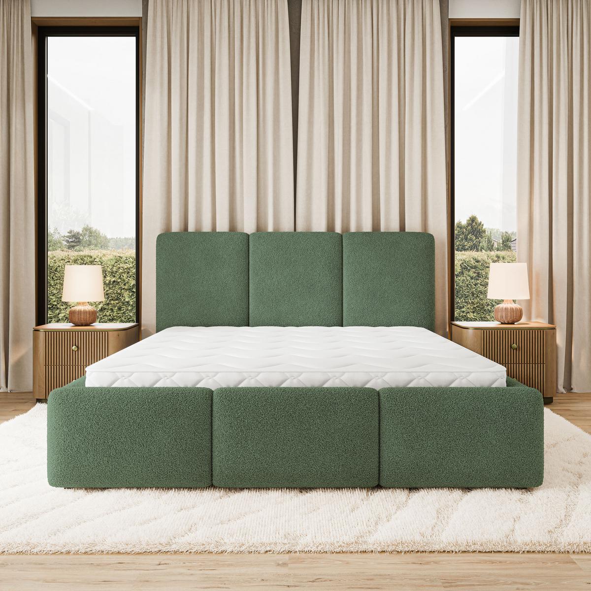 POLSTERBETT MORENA Q 200x200 cm mit Bettkästen - Grün - Grün, Holz (200/200cm) - MASSENO