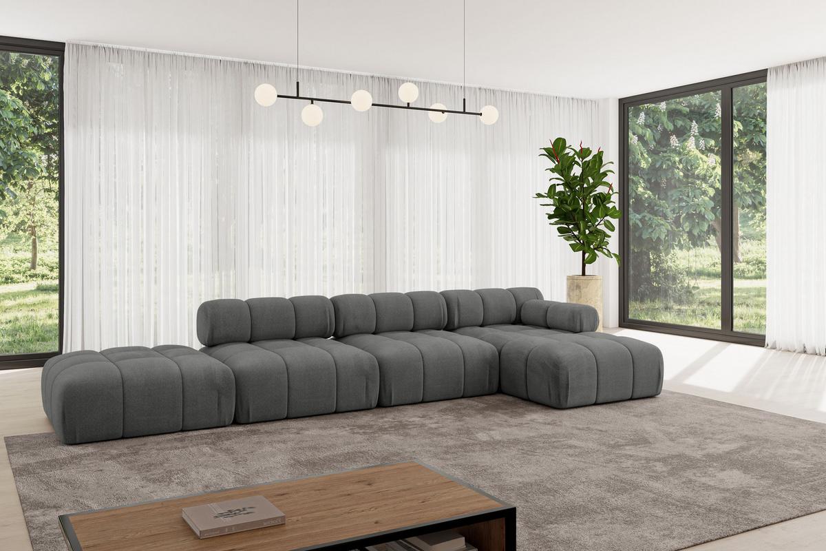 ECKSOFA modulares Sofa Lizur-L2 - 380x160x70 cm Dunkelgrau Velours - Dunkelgrau, Holzwerkstoff/Textil (380/160cm) - ALTDECOR