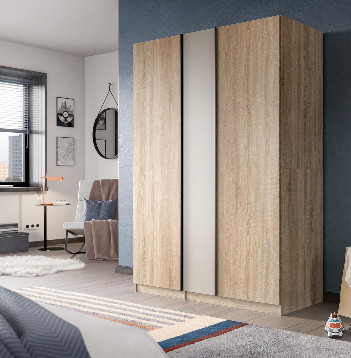 KLEIDERSCHRANK Eiche Sonoma, Kaschmir 3-türig 130 x 183 cm, Drehtürenschrank inklusive Einlegeböden - Kaschmir/Eichefarben, Holzwerkstoff/Kunststoff (130/183/53cm) - Inn.Furn