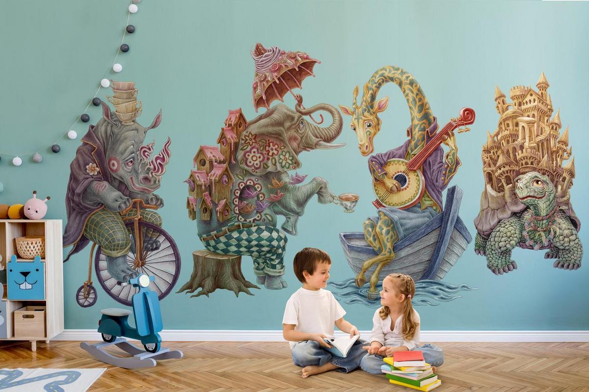 WANDAUFKLEBER 130x171cm - Pastellkreaturen - Multicolor, Kunststoff (130/171/0.1cm) - Wallfluent