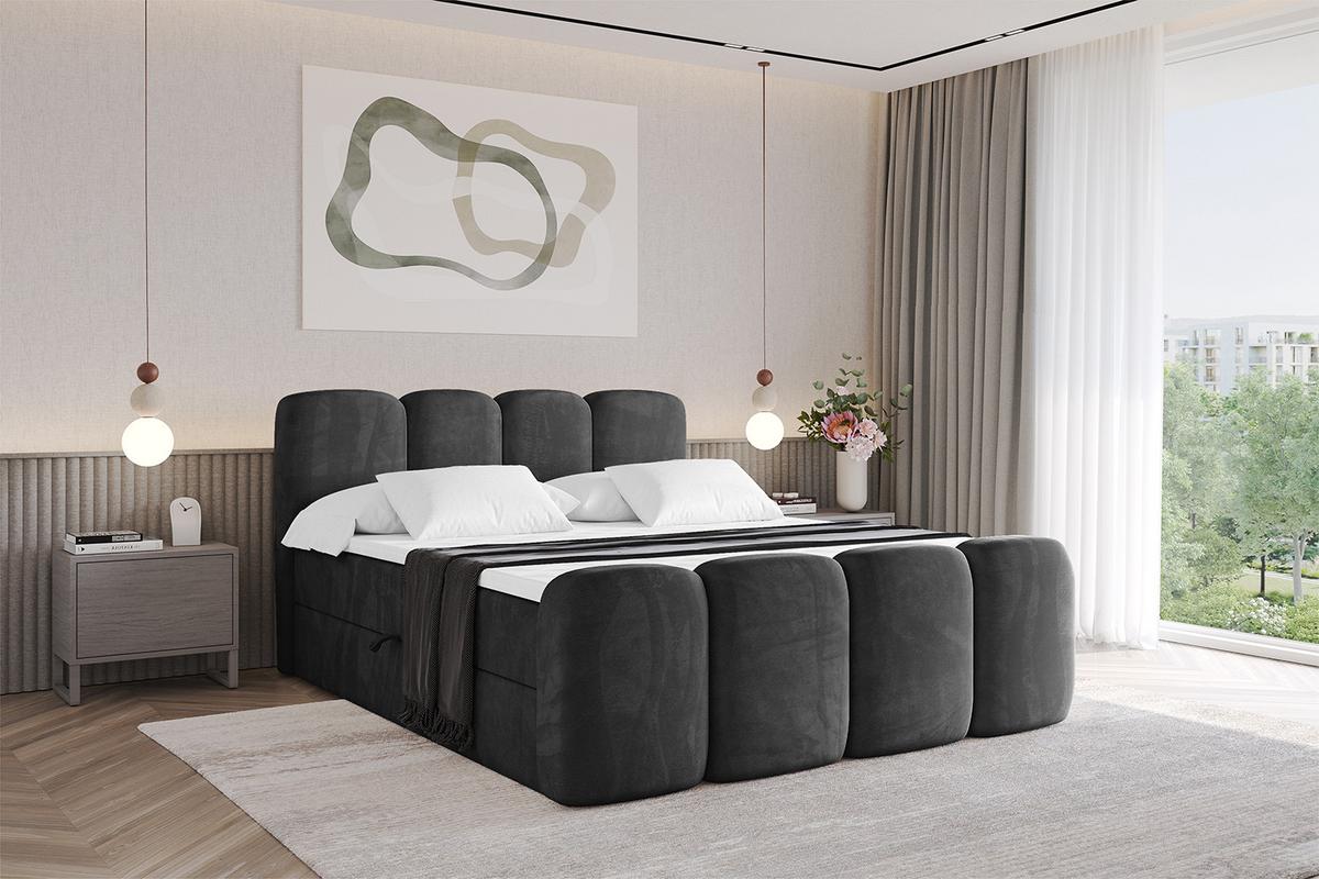 BOXBETT mit Matratze H4 und Lattenrost - NINA-Z - 200x200 cm - Schwarz - Schwarz Hochglanz, Holzwerkstoff (200/200cm)