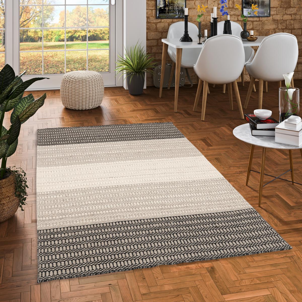 NATUR TEPPICH WOLLE SKANDI STRIPES - Grau, Textil (70/240cm) - Pergamon