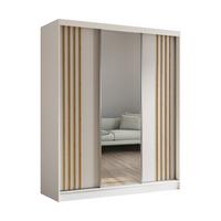 KLEIDERSCHRANK mit Spiegel-Schiebetüren und Aluminium-Leisten, LED-Beleuchtung - NALLA - 180 cm Weiß+Weiß+Artisan - Weiß/Eiche Artisan, Holzwerkstoff (180/216/61cm) - ALTDECOR