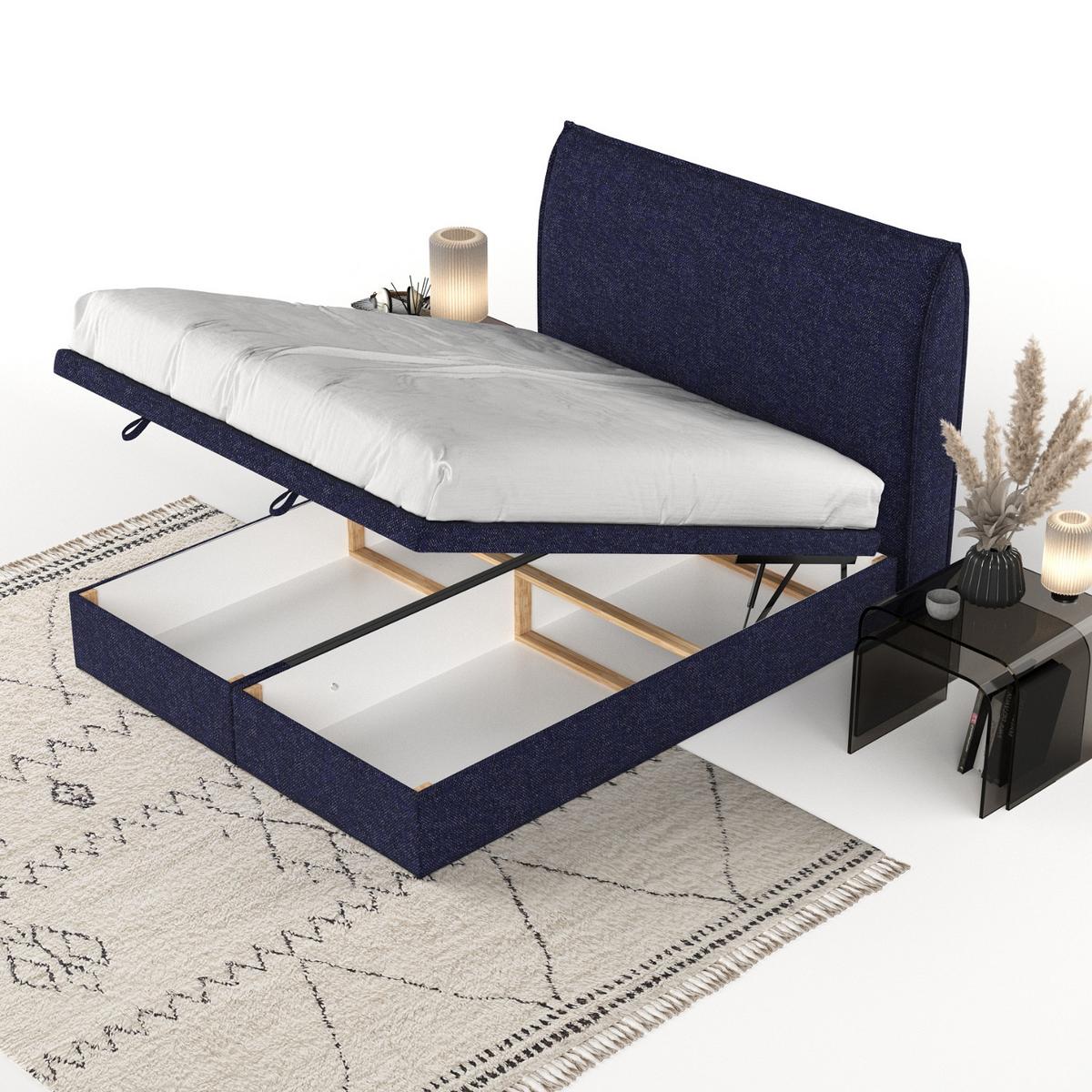 POLSTERBETT Tuvalu mit Stauraum 180/200 cm Marineblau im Alta Stoff - Schwarz/Dunkelblau, Holz/Holzwerkstoff (180/200cm) - AltaBeds