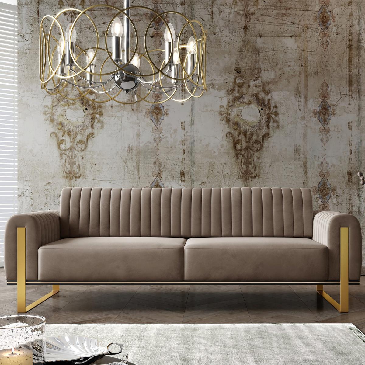 SOFA Parissa 228 cm - Beige/Goldfarben, Textil/Metall (228/79/92cm) - Selsey