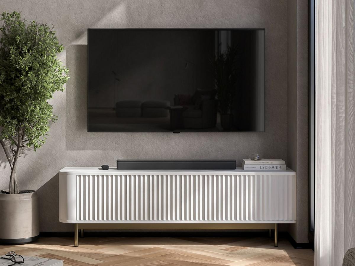 TV-LOWBOARD Aurora Weiß matt 140 cm mit goldenem Metallrahmen - Goldfarben/Weiß, Holzwerkstoff/Metall (140/44/35cm) - Meble Lindner