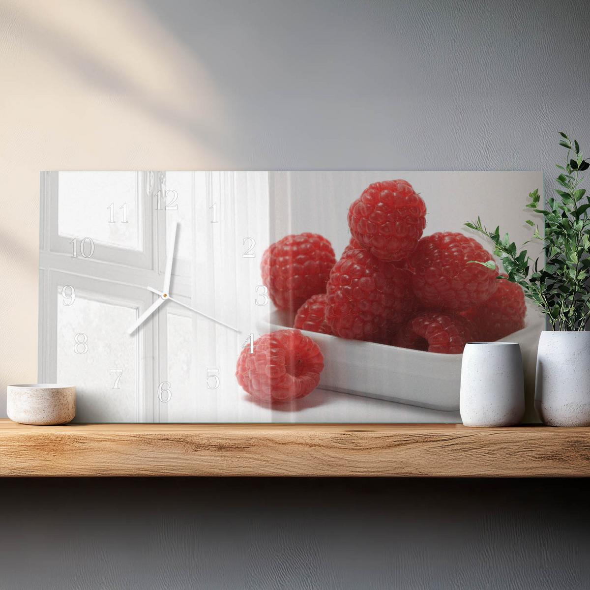 WANDUHR aus Glas 60x30 cm - Himbeeren - Rot, Glas (60/30/0.4cm) - TULUP