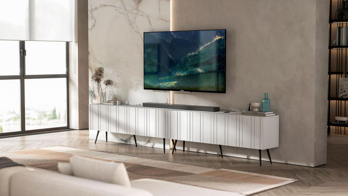 TV-LOWBOARD 2-er Set Elpis Weiß Matt mit Metallbeinen 150 cm Glamour - Schwarz/Weiß, Holzwerkstoff (300/60.5/36.5cm) - Meble Lindner